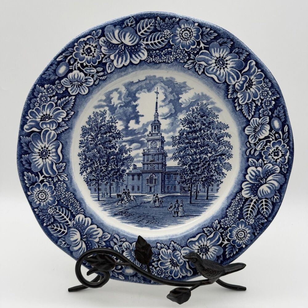 Staffordshire Liberty Blue Dinner Plate Old North Church Paul Revere 9.75"
